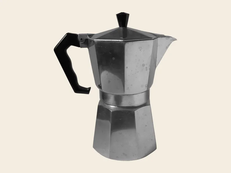 Bialetti Moka Express stovetop coffee maker, seen from the side