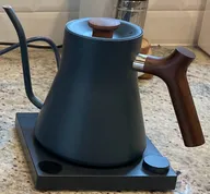 Fellow Stagg EKG electric gooseneck kettle on its heating base